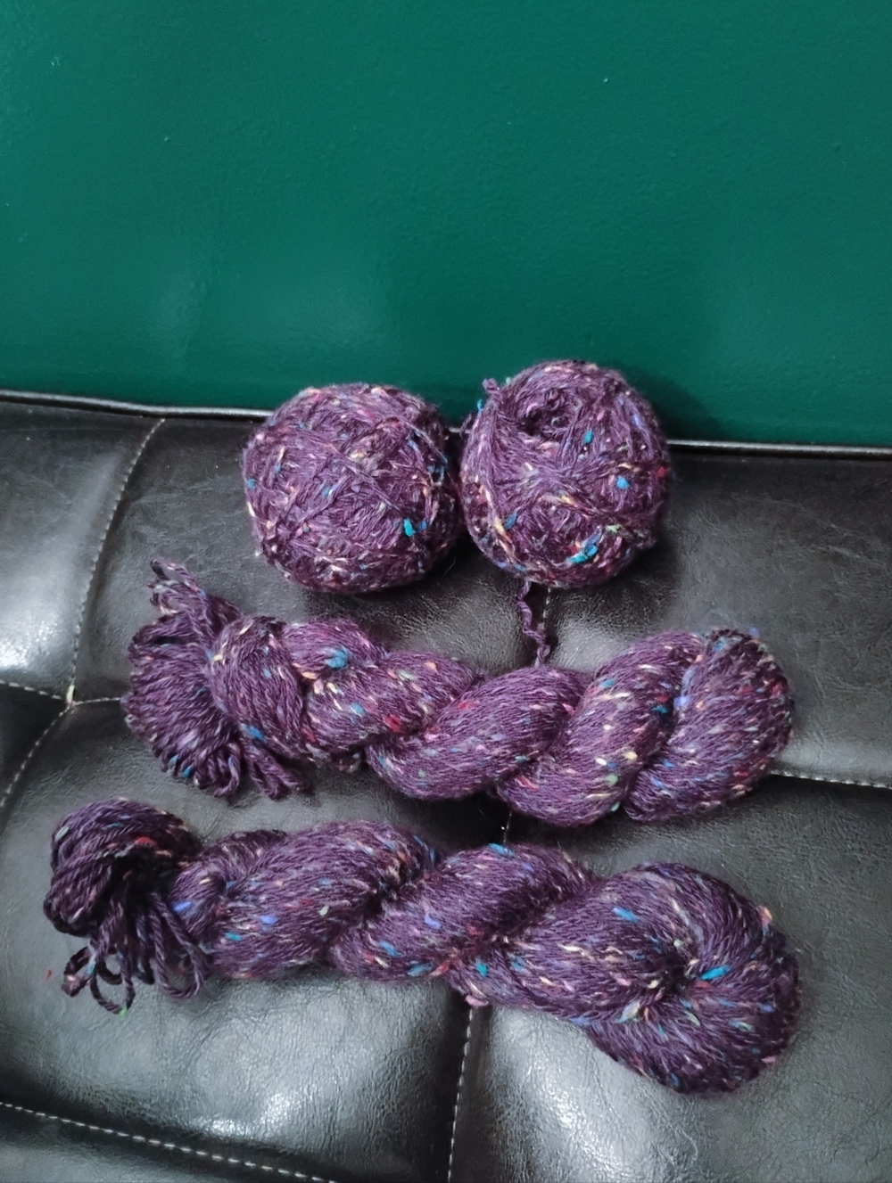 Purple Tweed Yarn with Multicolored Flecks, Lot of 4 Skeins